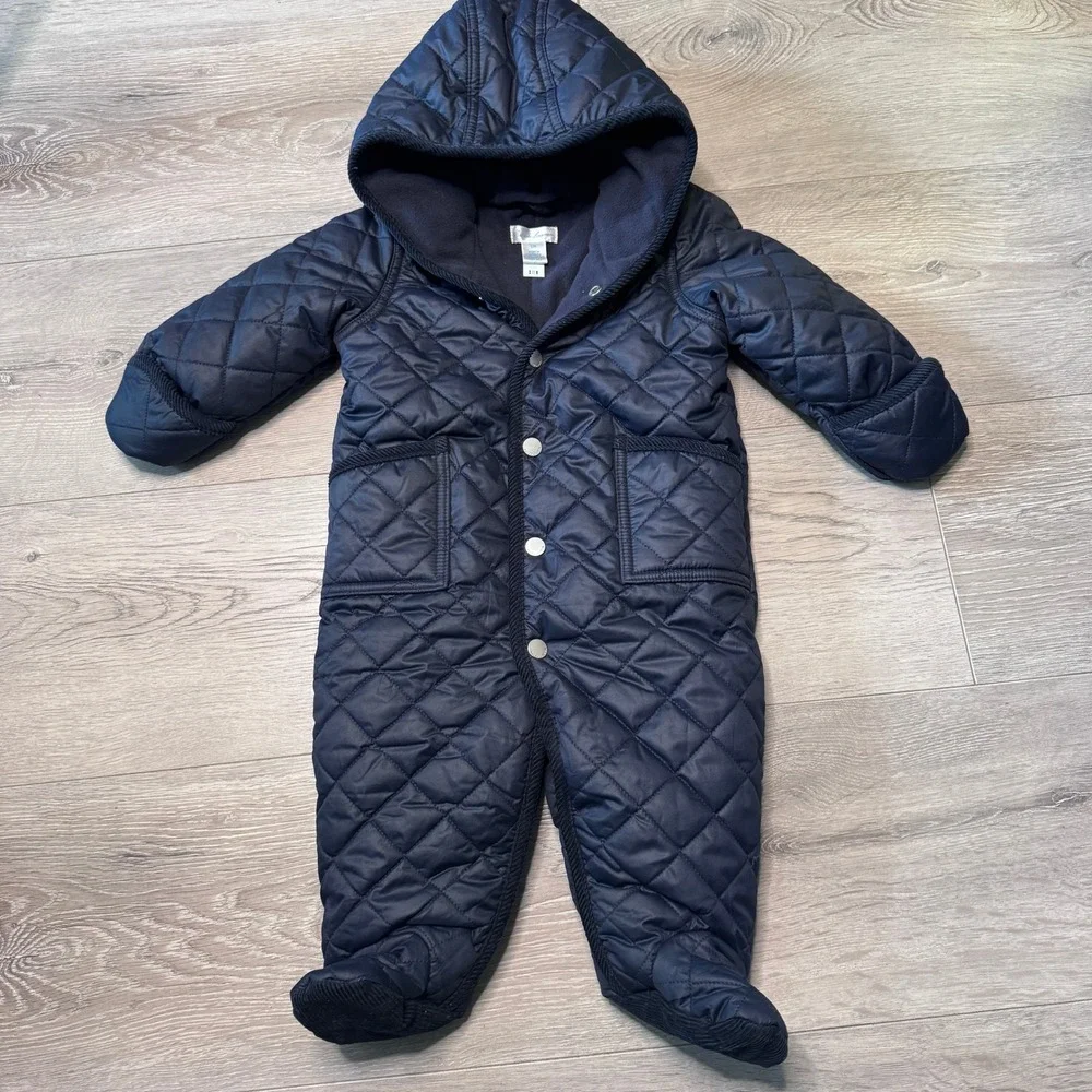Ralph Lauren Kids Navy Blue Quilted Bunting Snowsuit Hooded Fleece Lined 6M‎